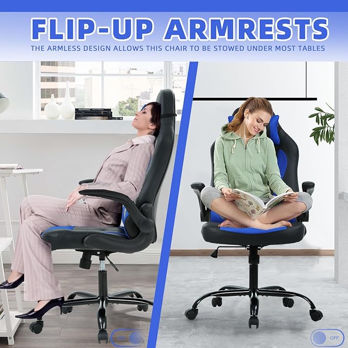 Big Tall Gaming Chair - Ergonomic Office Chair with Height Adjustable Tiltable Lumbar Support Blue
