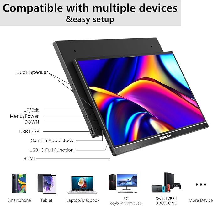 Portable Monitor Touch Screen 15.6'' 1080P USB-C HDMI Computer Display HDR IPS Eye Care Screen 100% sRGB with Smart Cover Dual Speakers for Laptop PC Mac Phone PS4/5 Xbox Switch