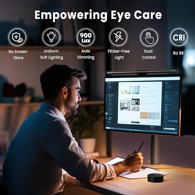 Quntis Computer Monitor Lamp Screen Monitor Light Bar for Eye Caring USB Reading LED Task Lamp with Auto-Dimming Dimmable Light Bar Touch Control No Glare Space Saving Home Office Desk Lamps