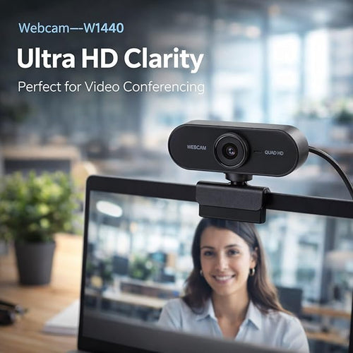 1440P Webcam with Built - in Noise Cancelling Microphone USB2.0 Interface Desktop Camera for PC and Laptop - Plug &amp Play HD Video Tripod &amp Clip Mount for Live Streaming and