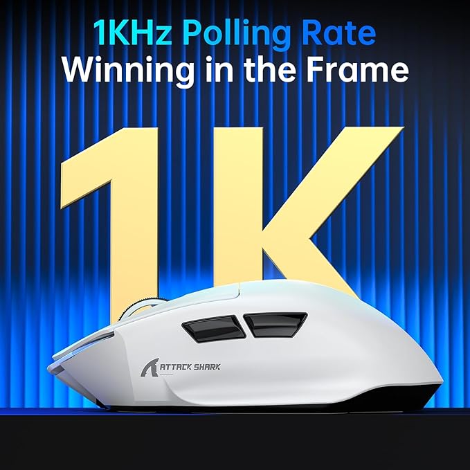 ATTACK SHARK V6 Wireless Gaming Mouse with RGB Charging Dock 25K DPI PAW3311 Sensor 1K Polling Tri-Mode Ergonomic PC Mice 5 Programmable Bottons Cloud-Based AI Driver for Win/MacWhite