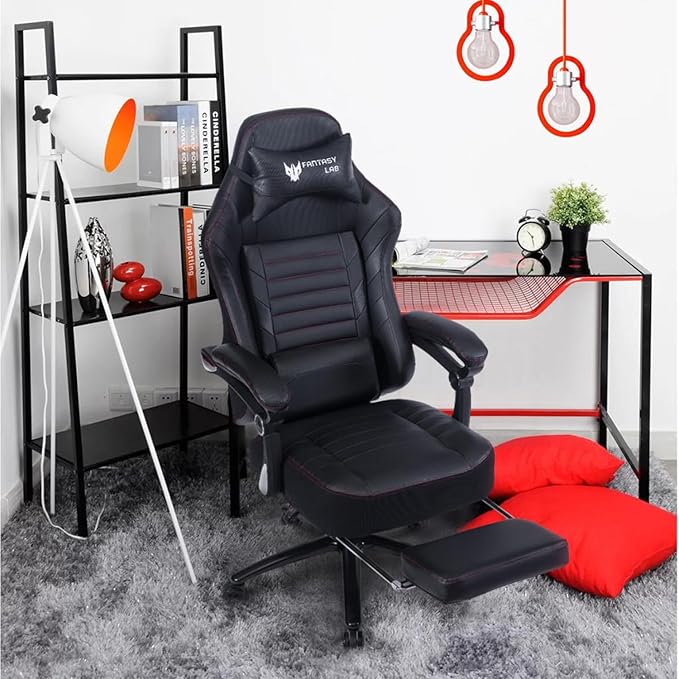 Game in Comfort: Black PU Ergonomic Racing Office Chair with Adjustable Seat Height - Perfect for Work &amp Play