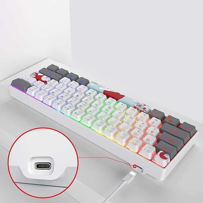 60% Mechanical Keyboard 61-Key Wired Gaming Keyboard with Red Switch RGB Lighting Effect PBT Keycaps Ultra-Compact Mini Keyboard Suitable for Win/Mac(61 White)