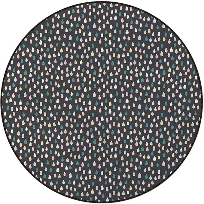 Multi Round Carpet Trendy Area Rugs Non Slip Soft Floor Carpet for Indoor Bedroom Living Room Bathroom Kitchen Floor Mat Vintage Polka Dots on Grey Background Image Diameter 39.4 in