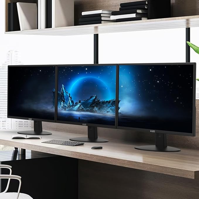 Kado Triple Monitor Setup - 3-Pack 22 1920x1080 Computer Monitor 75Hz VESA Mount HDMI Office Gaming Hybrid Sim Racing Built-in Speakers (E22X Trio Series)