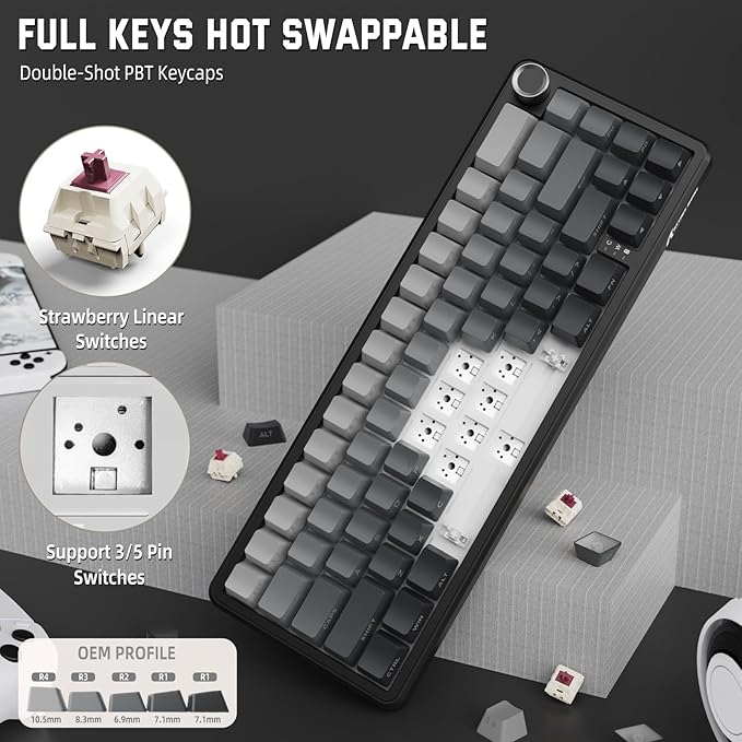 MAMBASNAKE Attack Shark X66 Gasket Wireless Mechanical Keyboard with Volume Knob60% Bluetooth/2.4GHz/Wired Gaming KeyboardRGB BacklitSide Printed PBT Keycaps66 Keys Hot Swappable for PC/MACBlack
