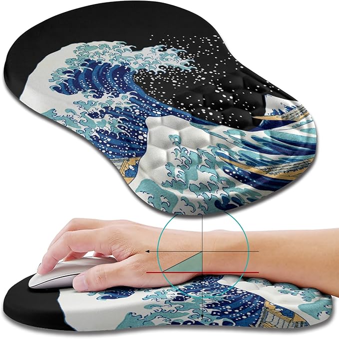 Hokafenle Ergonomic Mouse Pad Wrist Support Wrist Rest Mousepad for Carpal Tunnel Pain Relief with Integrated Memory Foam Slope Massage Bulge (11.8x7.9 inchSea Wave