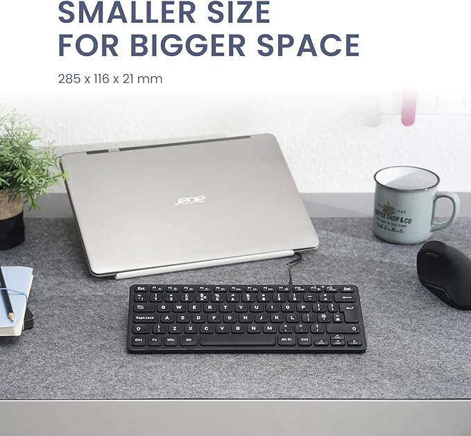 Perixx PERIBOARD-432 Wired Mini USB Keyboard - X Type Scissor Keys - Big Print Keys - US English Black