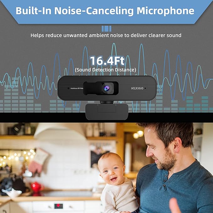 NexiGo N940P 2K Zoomable Webcam with Remote and Software Controls Sony Sensor 1080P@60FPS 3X Zoom in Dual Stereo Microphone for Zoom/Skype/Teams/Webex (Black) (Renewed)