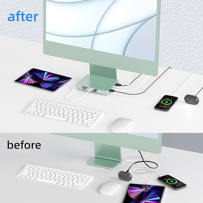 USB C Hub for iMac 24 inch M4/M3/M1 8-in-1 Dock with 4K HDMI4TB M.2 SSD Enclosure 10Gbps USB-A &amp C 3.2 SD/TFCompatible with Pink iMac Accessories