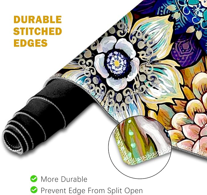 ToLuLu Extended Gaming Mouse Pad Memory Foam Ergonomic Keyboard Mouse Wrist Rest Support Set Large Desk Mat with Stitched Edges Non-Slip Base Mousepad for Home Office Game Colorful Flower