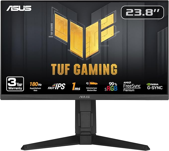 ASUS TUF Gaming 24” (23.8” viewable) 1080P Monitor (VG249QL3A) - Full HD 180Hz 1ms Fast IPS ELMB FreeSync Premium G-SYNC Compatible Speakers DisplayPort Height Adjustable 3 Year Warranty