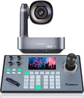 Tenveo 4K NDI PTZ Camera and Controller Bundle AI Auto-Tracking HDMI/USB3.0/LAN/PoE PTZ Camera and PTZ Controller PoE Joystick Controller Kit for Church Live Streaming Broadcast Events
