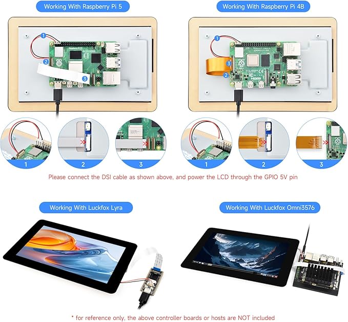 Waveshare 7 DSI Capacitive Touch Display Compatible with Raspberry Pi 5/4B/3B+/3A+ Supports ESP32-P4 RK3506 RK3576 1280x720 IPS Optical Bonding Toughened Glass 10-Point Touch Anti-Fingerprint
