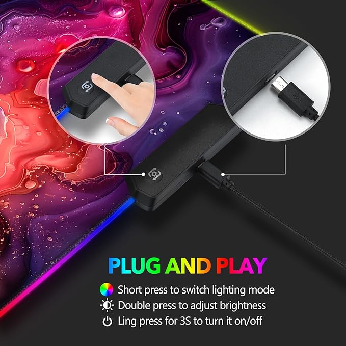 AIMSA Extra Large RGB Gaming Mouse Pad with 14 Light Modes Extended LED Mouse Pad Anti-Slip Rubber Base Computer Keyboard Mousepad Mat Abstract Purple Marble