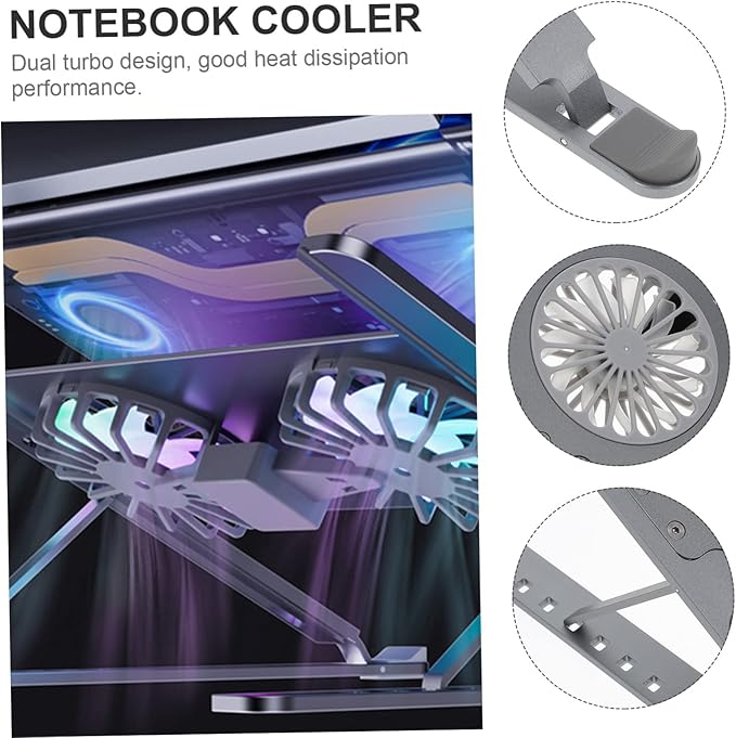 HOMSFOU Laptop Stand Fan Gear Height Adjustment Mute High Wind Volume Aluminum Laptop Cooling Pad for Gaming