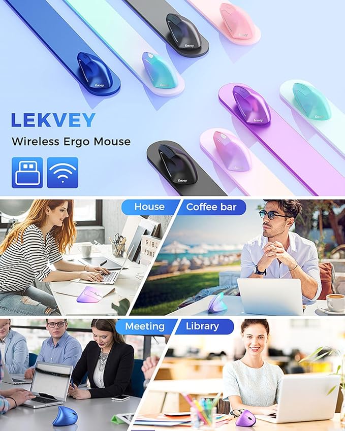 Lekvey Ergonomic Mouse Vertical Wireless Mouse Rechargeable 2.4G USB Optical Carpal Tunnel Mice : 3 DPI 800/1200/1600 Levels 6 Buttons for Laptop PC Mac Computer Desktop Notebook etc Blue