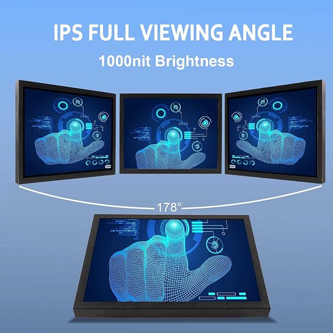 VSDISPLAY 15 Inch 1000 Nits High Brightness Touch Screen LCD Monitor 1024x768 IPS Outdoor Industrial Display with H/D DVI VGA Video Input