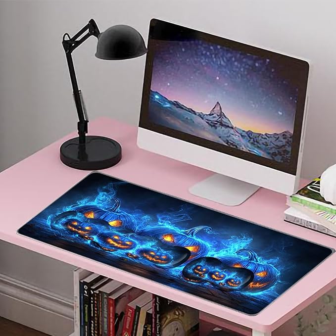 Large Mouse Pad Wrist Support SetDesk Pad+Keyboard Wrist Rest+Mouse Pad Wrist Support+Coaster4in1 XXL Big MousepadErgonomic Design Gaming Mat for Home Office TableHalloween Pumpkin