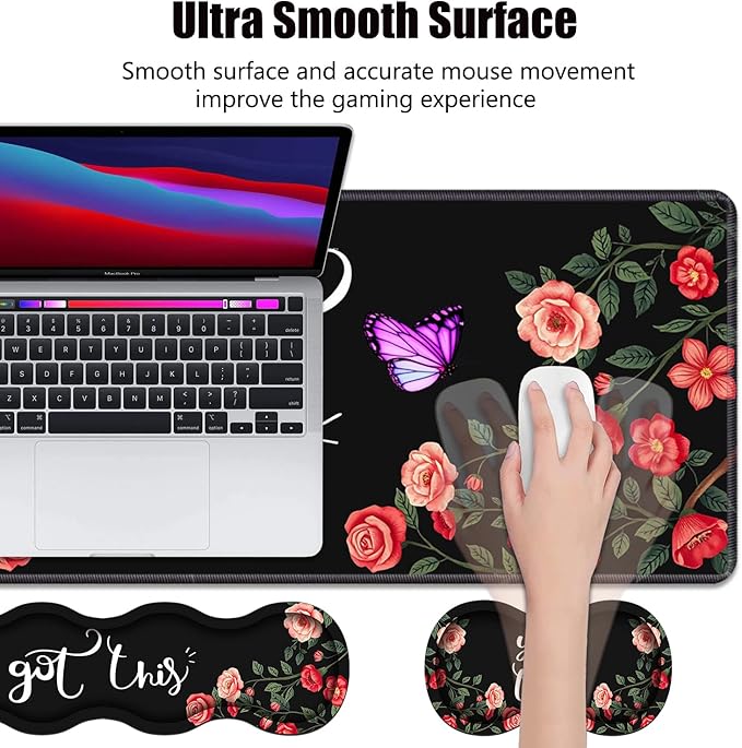 4 in 1 Ergonomic Memory Foam Mouse Pad Wrist Rest Set Large XXL Gaming Desk Pad + Keyboard Wrist Rest + Mouse Wrist Cushion + Coaster for Home Office Study Gaming You Got This Inspirational Quote