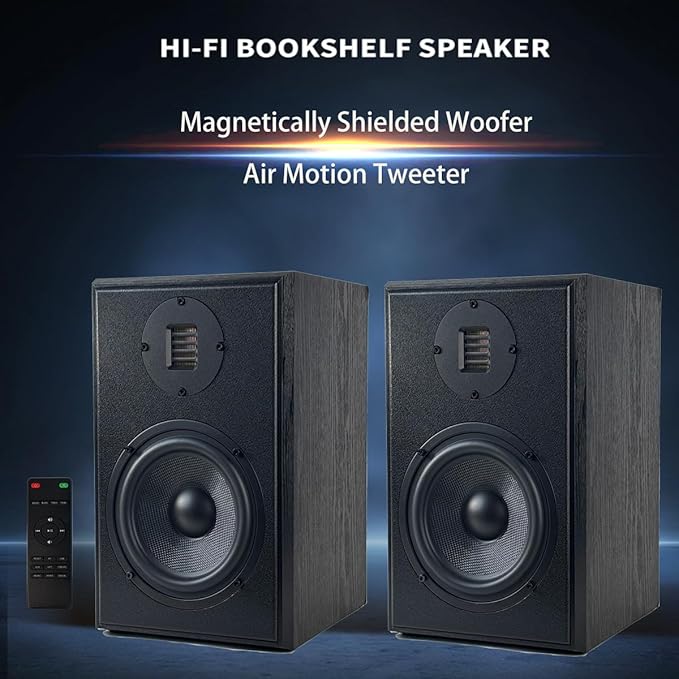 6.5 Power Bluetooth Bookshelf Speakers Pair with 4 inches Air Motion Tweeter Near Field Studio Monitor Speaker Bluetooth V5.0RCAOptHMDI(ARC)USB and Remote Control (6.5 inches)