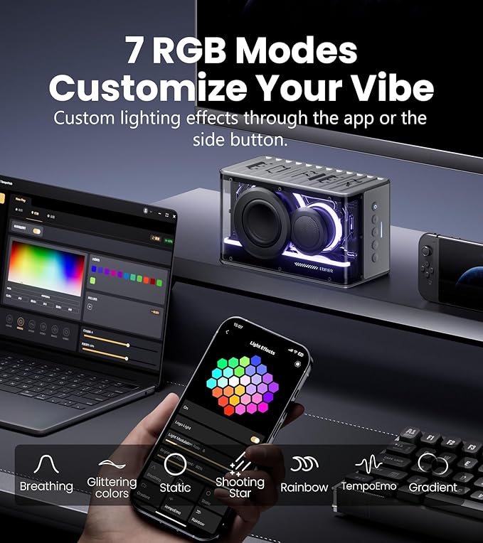 Edifier QD25 Bluetooth Speaker | Portable Desktop Audio 25W (RMS) Dynamic Sound Hi-Res Audio Splendid Light Effects 15H Playtime Bluetooth 6.0 Wireless Stereo Pairing White (Renewed)