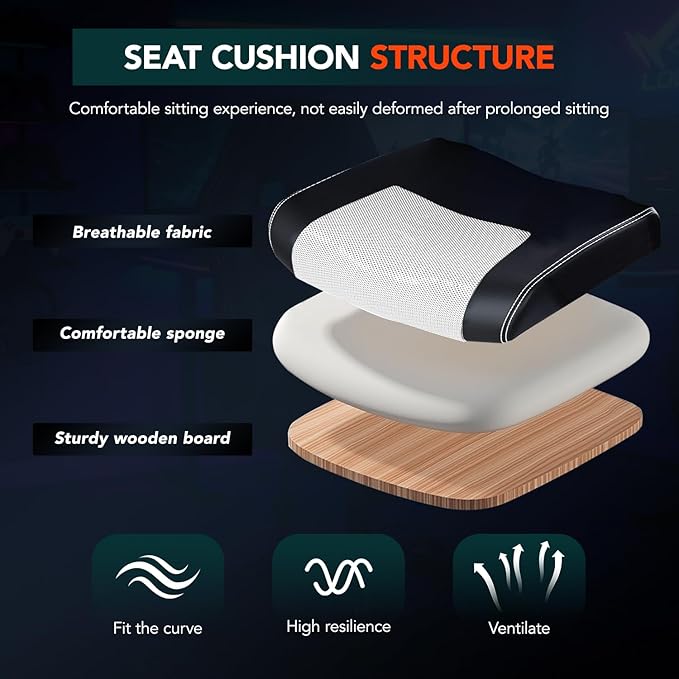 BestOffice Gaming Chair with Massage Ergonomic Office Desk Chair Adjustable Lumbar Support &amp HeadrestComputer Task Chair 360° Swivel for Adults (White)