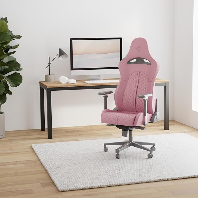 Razer Enki Gaming Chair: All-Day Comfort - Built-in Lumbar Arch - Optimized Cushion Density - Dual-Textured Eco-Friendly Synthetic Leather - Reactive Seat Tilt &amp 152-Degree Recline - Pink