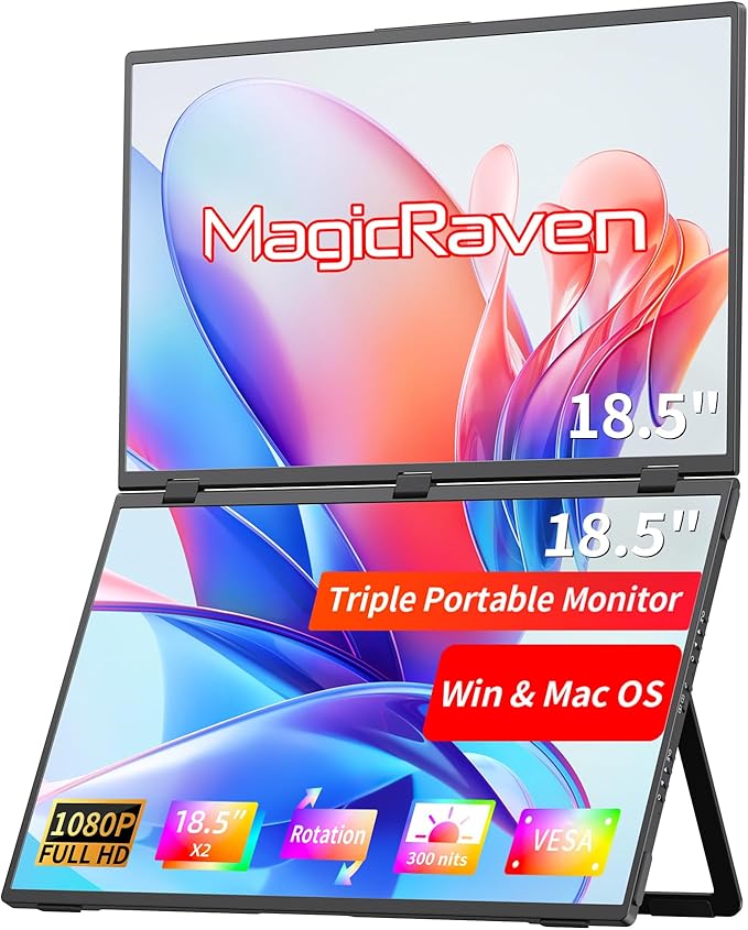 Portable Dual Monitors 18.5 1080P Dual Laptop Screen Extender Foldable Second Monitor Plug &amp Play with No Driver Needed Ideal for Home &amp Office Work with Wins &amp macOS