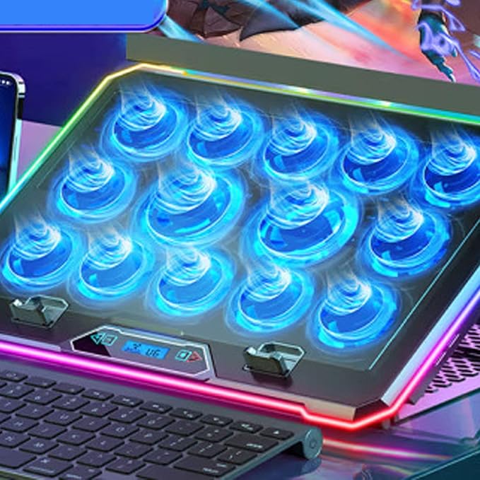 Sanpyl Laptop Cooling Pad Laptop Cooler with 10 Turbo Fans for 12-19 in Laptops 5 Adjustable Fan Speeds RGB Lighting Laptop Cooling Stand Support up to 60 Pounds (14 Fans)