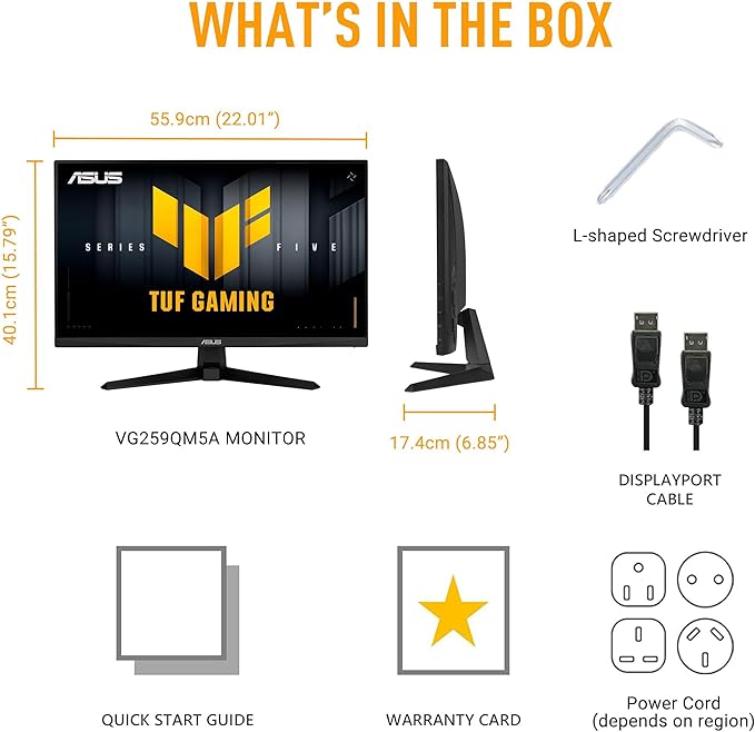 ASUS TUF Gaming Series 5 24.5” 1080P Monitor (VG259QM5A) – Full HD Fast-IPS 240Hz 0.3ms G-SYNC Compatible FreeSync Premium 99% sRGB DisplayWidget Gaming AI 3 yr Warranty