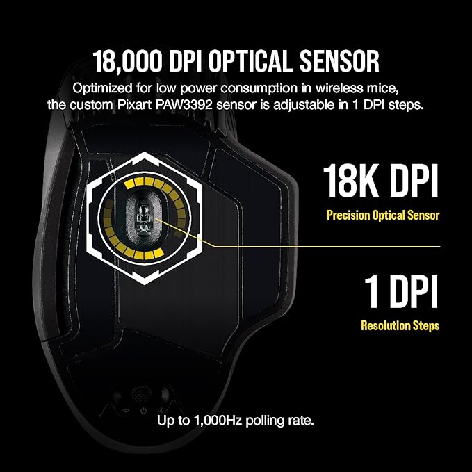 Corsair Dark CORE RGB PRO SE Wireless FPS/MOBA Gaming Mouse with Qi Charging – 18000 DPI – 8 Programmable Buttons – Sub-1ms Wireless – iCUE Compatible – PC Mac PS5 PS4 Xbox – Black