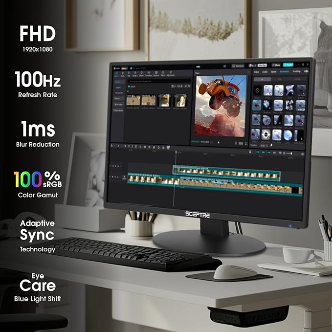 Sceptre New 27-inch Prime Monitor 100Hz HDMI x2 VGA 1ms 99% sRGB Eye-Care Build-in Speakers Machine Black 2026 (E275W-19203R Series)