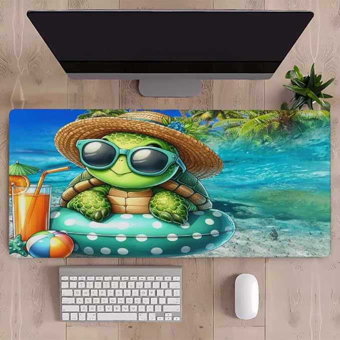 Beach Turtle Large Mouse Pad Gaming Mousepad Desk Mat for Desktop Computer Keyboard Waterproof Mouse Mat Desk Pad with Non-Slip Base for Game School Office Home 35.4 x 15.7