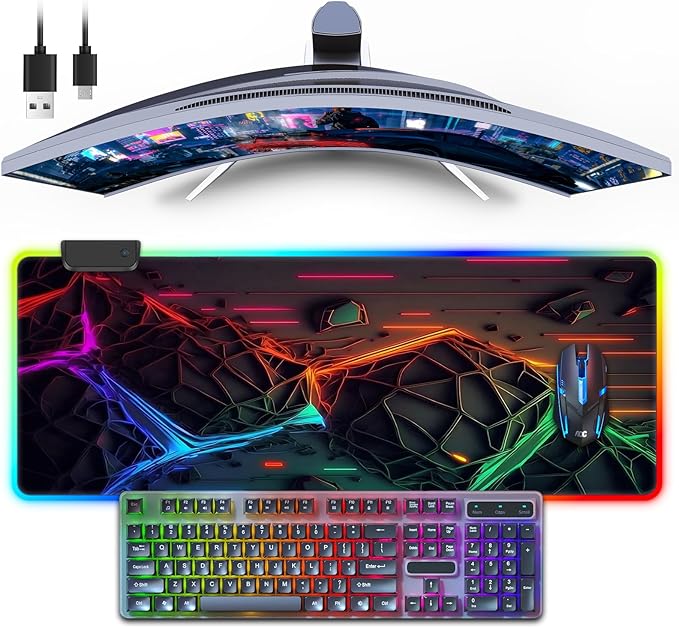 RGB Mouse Pad Gaming Mousepad Large Desk Pad with LED Light 13 Light Modes Touch Control Extended Soft Computer Keyboard Mat Pad with Non-Slip Rubber Base Desk Mat for Office &amp Home(31.5X11.8)