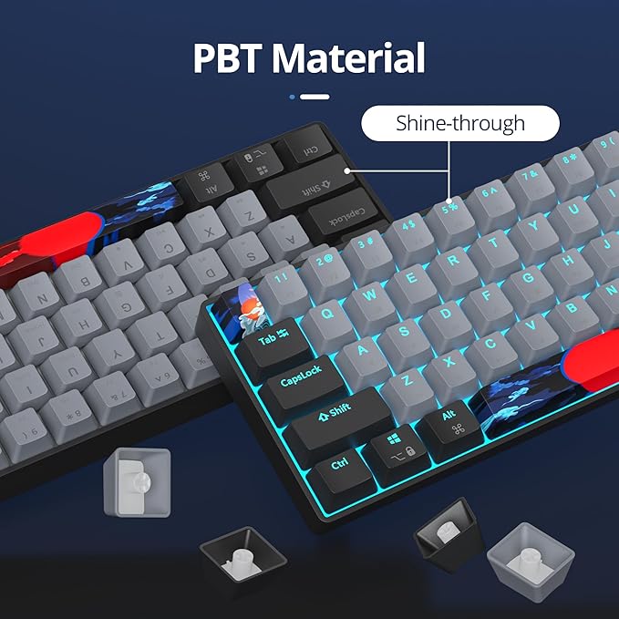 surmen 60% Wired Mechanical Gaming Keyboard 61 Keys Backlit Ultra-Compact Mini Office Keyboard with Red Switch for PC/Mac Gamer Typist (61 Dolch)