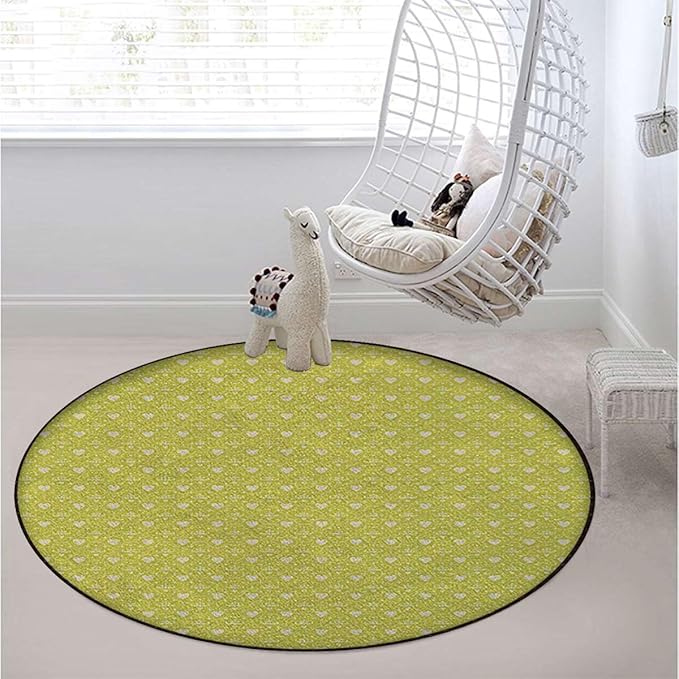 Yellow Round Area Rug Swivel Chair Mats for Hardwood Floor Washable Waterproof Spill Mat Anti-Slip Floor Protector Little Dots and Tiny Cute Sweet Hearts Pattern Diameter 39.4 in