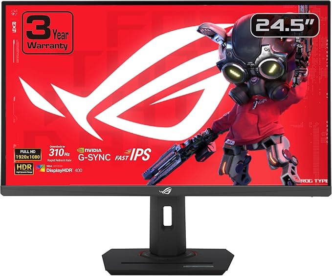 ASUS ROG Strix 24.5” USB-C HDR400 Gaming Monitor (XG259CMS)–Full HD 1080p 310Hz 1ms Fast IPS 110% SRGB Extreme Low Motion Blur Sync G-SYNC Compatible DisplayWidget Tripod Socket 3yr Warranty