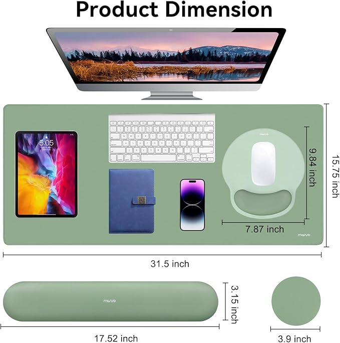 MOSISO Wrist Rest for Keyboard Mouse Pad Set Large Gaming Deskpad&ampCircle Curved Mousepad&ampKeyboard Wrist Rest&ampCoaster Ergonomic Non-Slip Mousepad&ampEasy Typing Pad with Silicone Lining