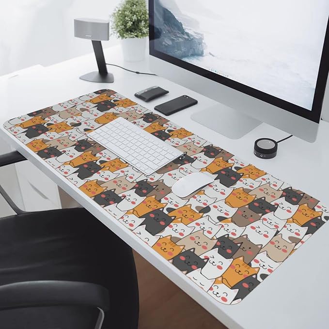 Cats Large Mouse Pad Gaming Mousepad with Wrist Support Rubber Computer Keyboard Mat for Desk Laptop Non-Slip Full Deskmat Protector Waterproof Writing Pad Office Home 16x35.5 in