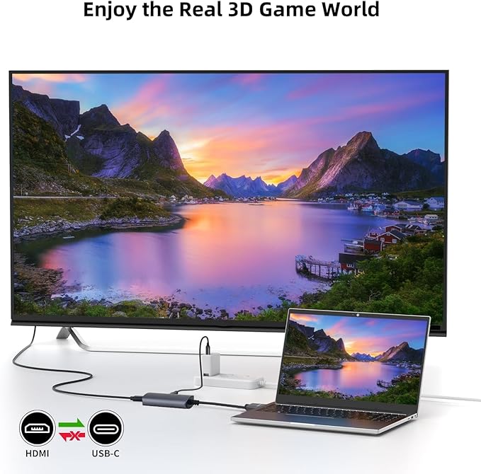 HDMI to USB C Adapter 4K60Hz Unidirectional HDMI Male (Source) to USB C Female (Display) for Portable Monitor AR Glasses XREA-L One/Air 2 Pro/VITURE Pro/Rokid PS4/5 B0X Switch ROG Ally
