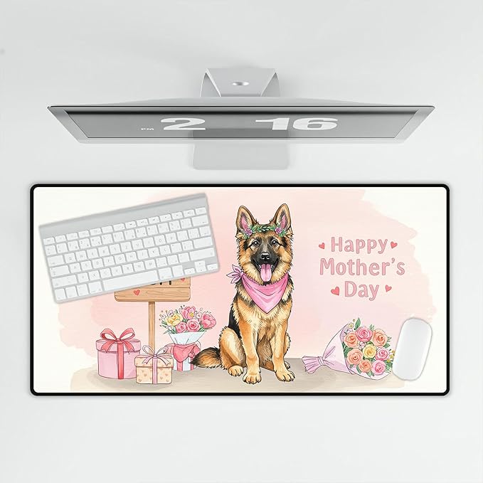 Happy Mother's Day German Shepherd Love Dog Mom Heart Flower Desk Mat Full Keyboard Mouse Pad Alsatian Dog Lover Gifts Large Mousepad 12004