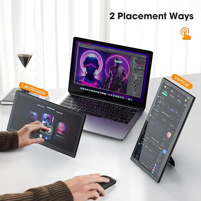 Laptop Screen Extender12.1 Portable Monitor with Stand USB C IPS Travel Monitor Dual Built-in Speakers Horizontal and Vertical for Laptop PC MAC Switch PS4/5