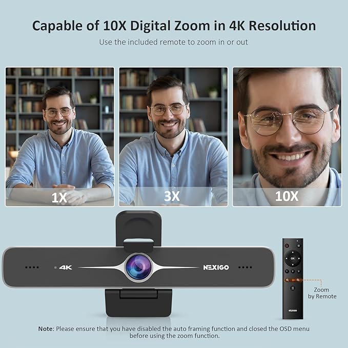 NexiGo Zoom Certified N970P 4K Webcam Onboard Flash Memory Al-Powered Auto-Framing Adjutable Field of View Sony Sensor Dual AI Noise-Cancelling Mics Works with Teams/Zoom/Webex/Google
