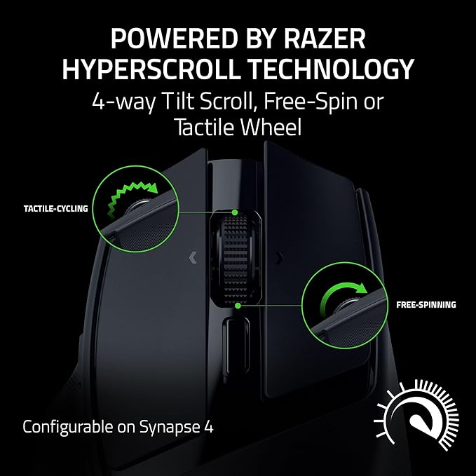 Razer Basilisk Mobile Portable Ergonomic Wireless Gaming Mouse: 10 Programmable Controls HyperScroll - Optical Switches Gen-3 - Long Battery Life - AI Prompt - 2.4 GHz Bluetooth USB C