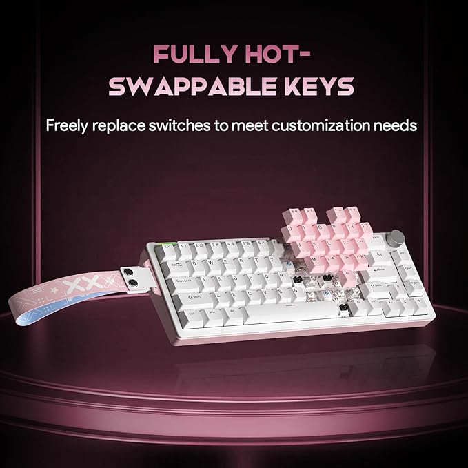 68% Wired Gaming Keyboard with Volume Knob RGB Backlit Mechanical Keyboard Gasket Mount with PBT Keycaps8000 Hz Polling Rate Hall Effect Cream Switches Hot-Swap for FPS Games (White+Pink)