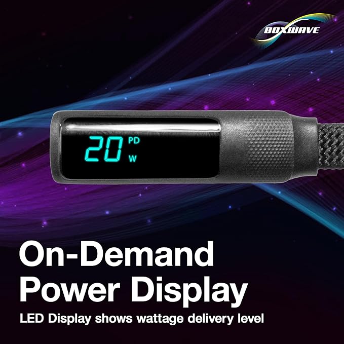 BoxWave Cable Compatible with NEOFYTE Portable Monitor for Laptop T14P (14 in) - PowerDisplay PD Right Angle Cable (4ft) - USB-C to USB-C (100W) LED Wattage Info Extra Long Braided Nylon - Jet Black