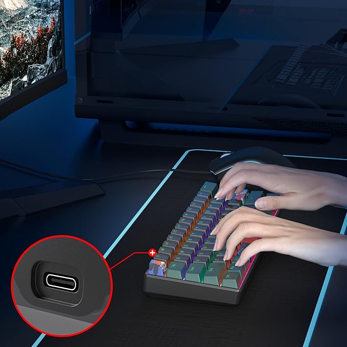 60 Percent Gaming Keyboard Mechanical with Linear Red Switch 60% Wired Ultra-Compact Mini Keyboard Rainbow with PBT Keycaps for Ps4/Ps5/Xbox(61 Green)