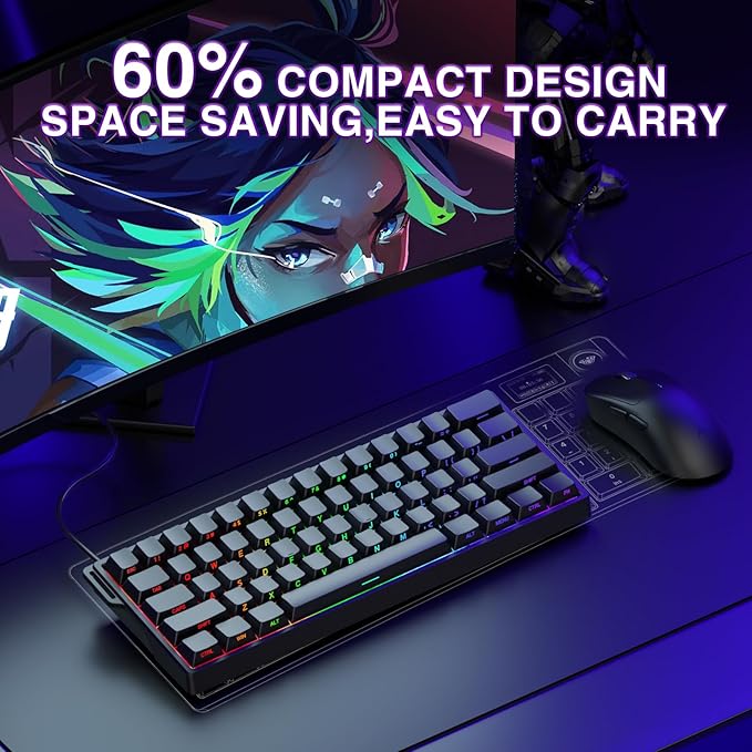 Aula WIN60 HE - 60% Mechanical Gaming Keyboard Wired Magnetic Switch Hot Swappable Adjustable Actuation Rapid Trigger Mode 8000 Hz Polling Rate RGB Small Keyboard 60 Percent Compact Design for PC