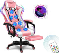 7 point massage gaming chair office chair gaming chair with RGB lights and speakers swivel chair with footrest tiltable chair computer chair with lumbar support ergonomic video gaming chairPink